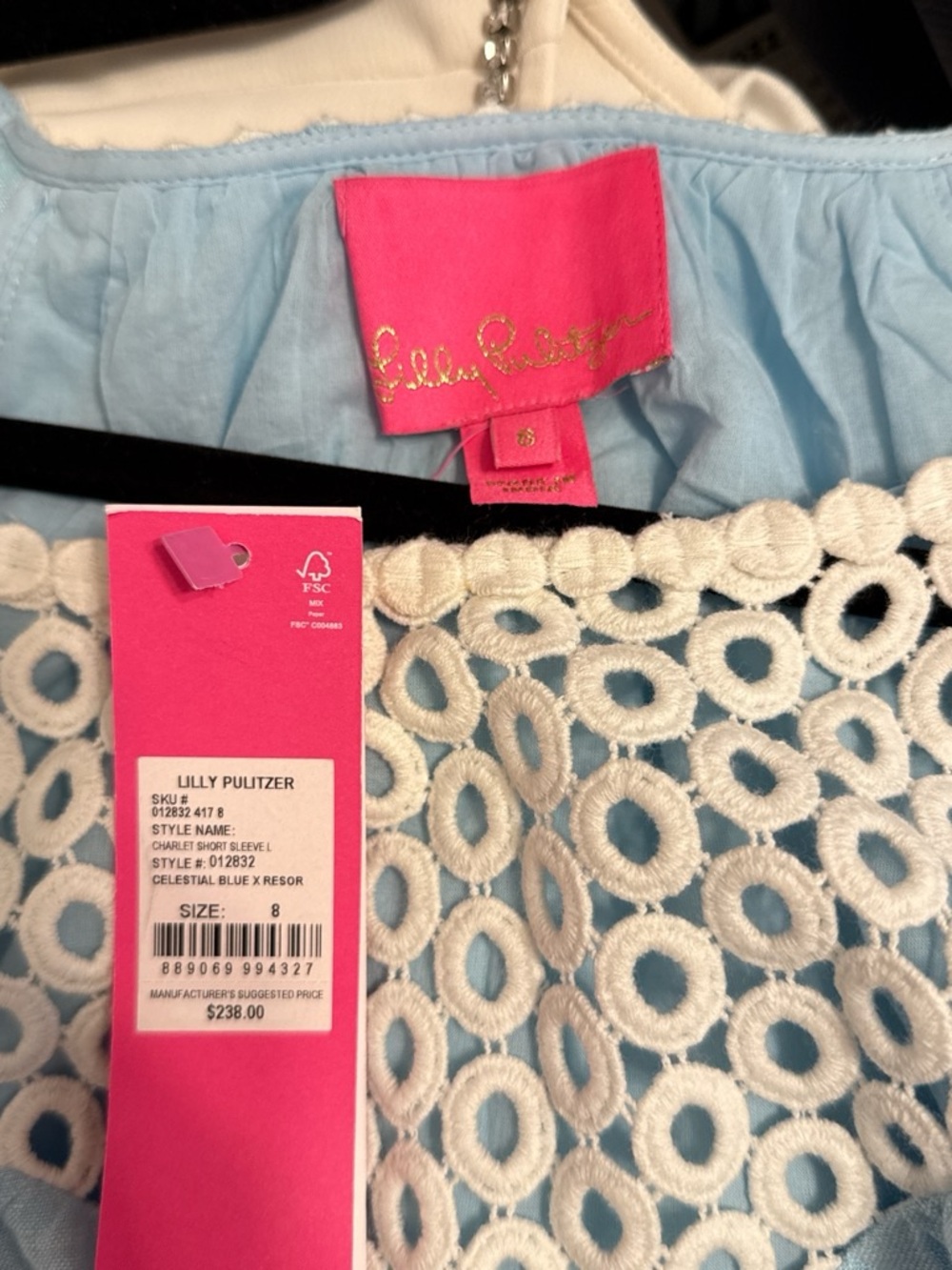 Lilly Pulitzer Light Blue Puff Sleeve Dress with White Eyelet Yoke - Picture 3 of 5
